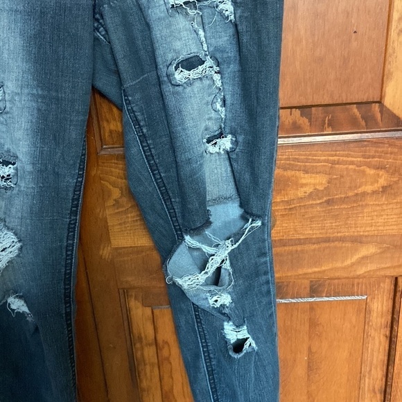 Destroyed Corset Waist Skinny Zipper/Button Fly Denim Jeans Darkwash Size 9 Jr - Picture 6 of 16